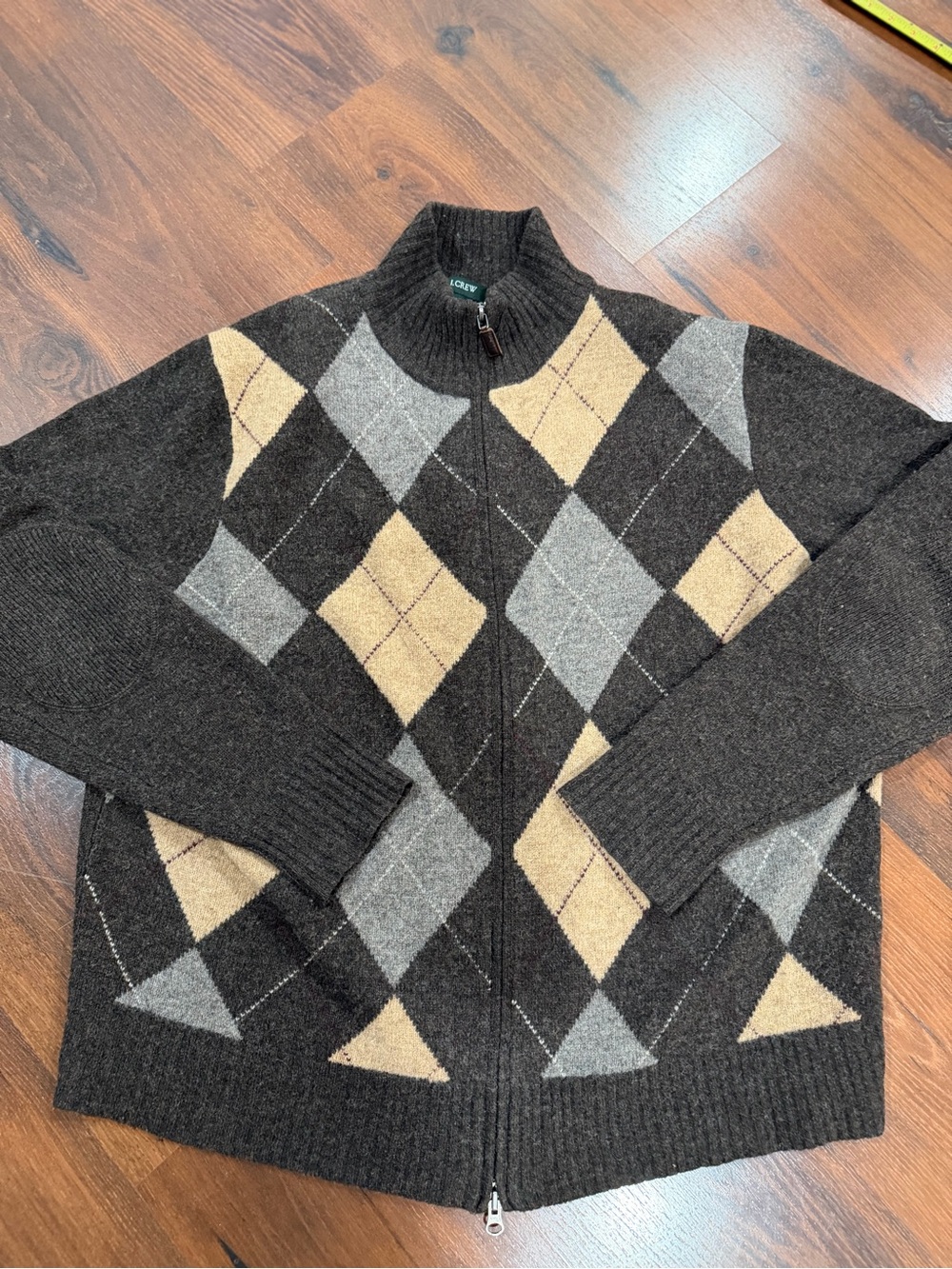 J. Crew 100% Lambswool Sweater cardigan 
Brown/Tan Argyle Sz XL 
Full Zip